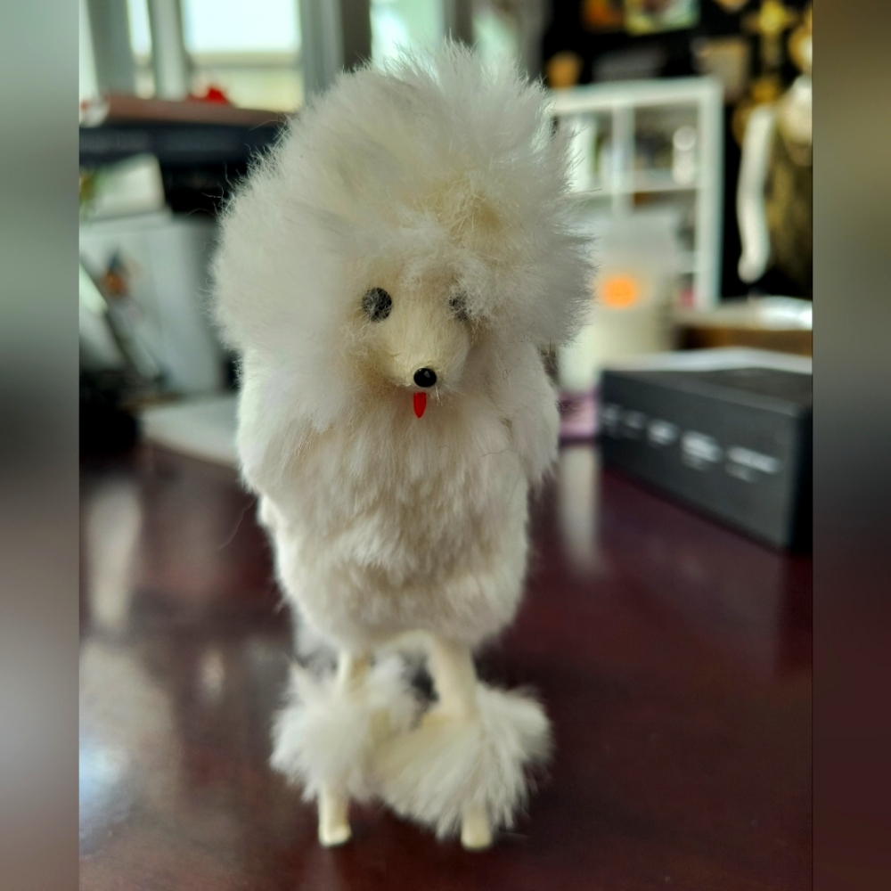 Antique Fluffy White Poodle Figurine